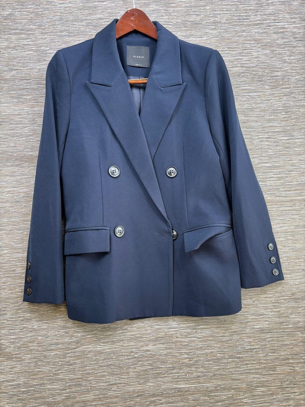Elodie Blazer Womens Small Blue Double Breasted 4 Button Lined Jacket Career